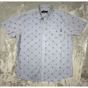Molokai Surf Co Mens XL Blue Hula Dancer Palm Tree Print Short Sleeve Shirt